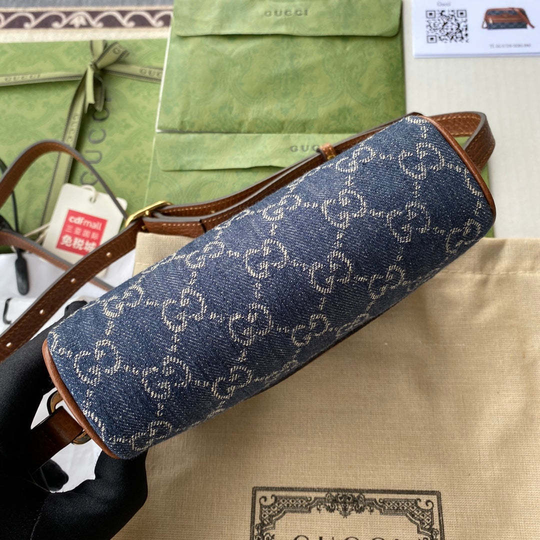 gg Ophidia gg Mini Bag Dark Blue And Ivory Eco Washed Organic gg Jacquard Denim For Women 7in/17.5cm gg 517350 2KQgg 8375