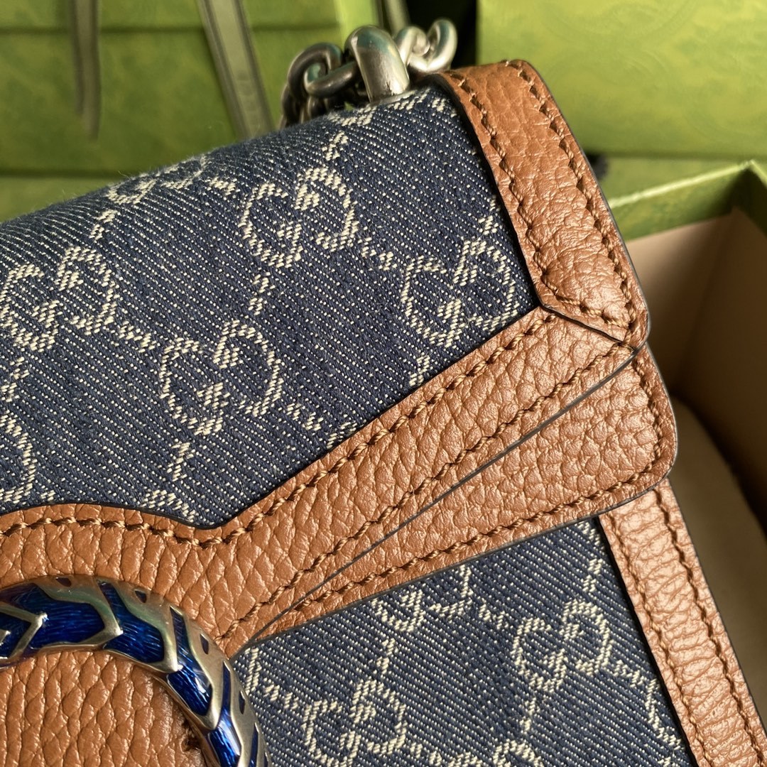 gg Dionysus Mini Bag Dark Blue And Ivory Eco Washed Organic gg Jacquard Denim Brown For Women 7.5in/19cm gg 421970 2KQFN 4483
