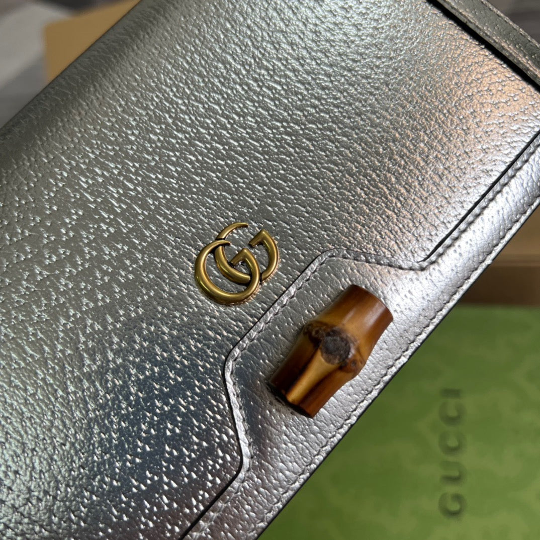 gg Diana Mini Bag With Bamboo Silver For Women, Women&#8217;s Bags 7.5in/19cm gg