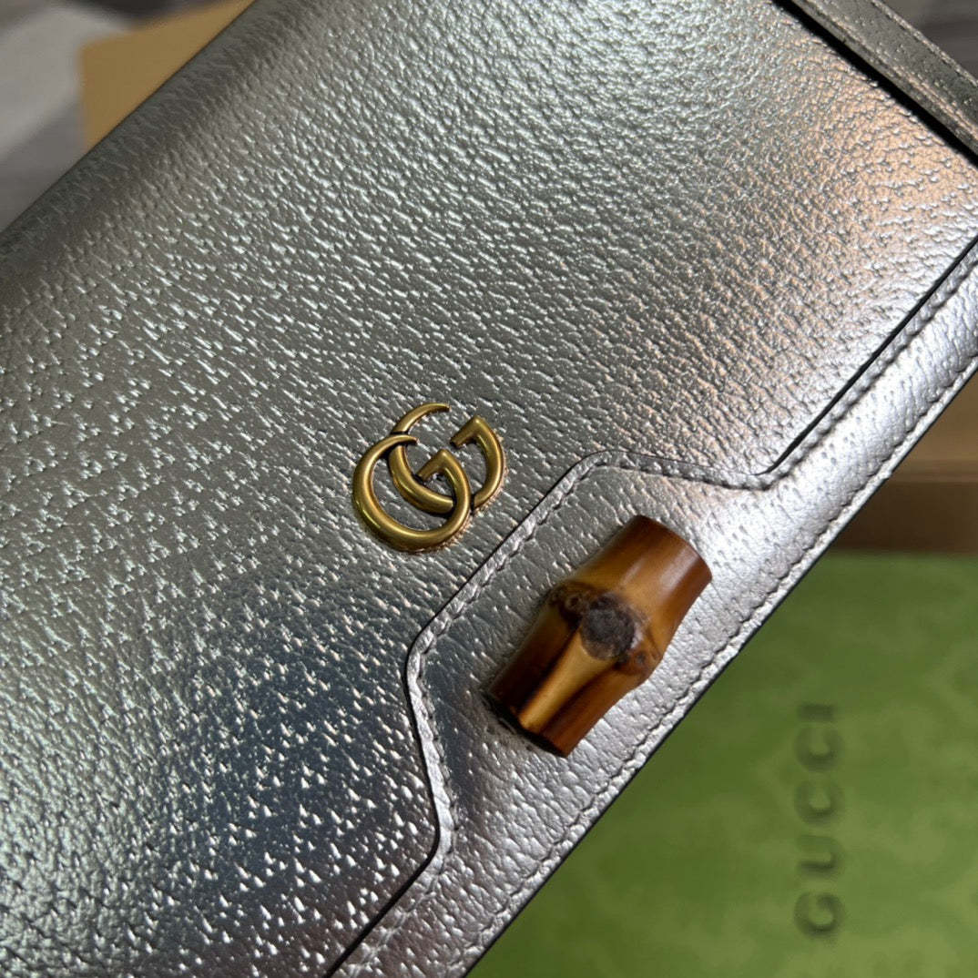 gg Diana Mini Bag With Bamboo Silver For Women, Women’s Bags 7.5in/19cm gg