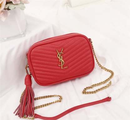 SAINT LAURENT LOU CAMERA BAG IN QUILTED LEATHER RED 18CM