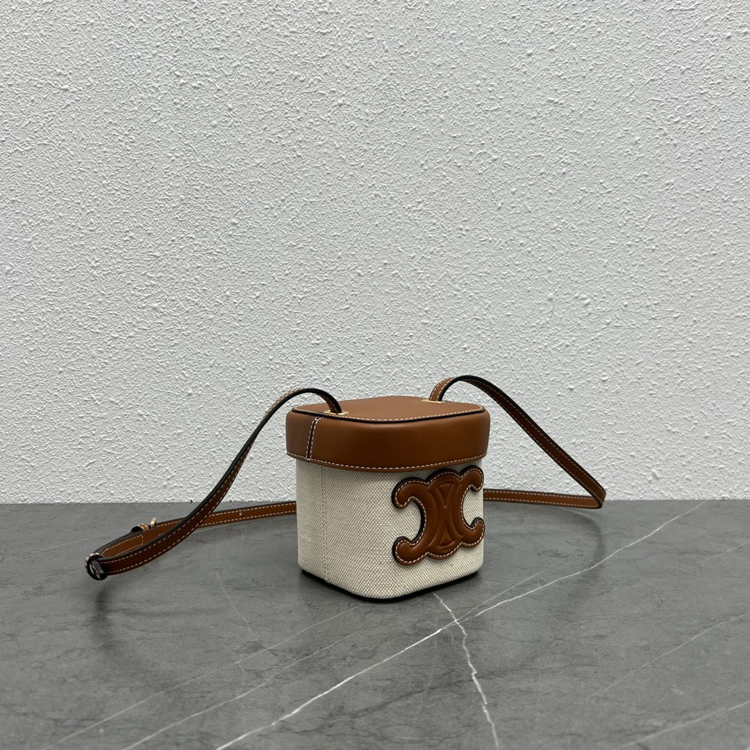CE Small Box Cuir Triomphe In Textile Natural / Tan For Women 4in/11cm 