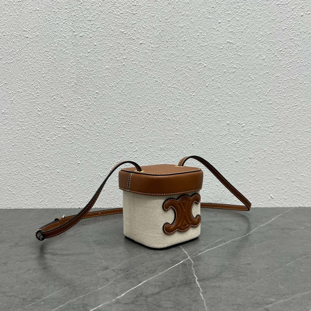CE Small Box Cuir Triomphe In Textile Natural / Tan For Women 4in/11cm 