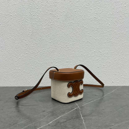 CE Small Box Cuir Triomphe In Textile Natural / Tan For Women 4in/11cm 