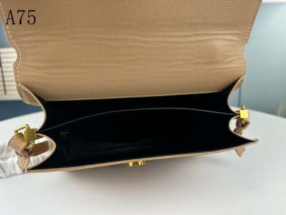 SAINT LAURENT CASSANDRA MEDIUM TOP HANDLE IN GRAIN DE POUDRE EMBOSSED DARK BEIGE 24CM