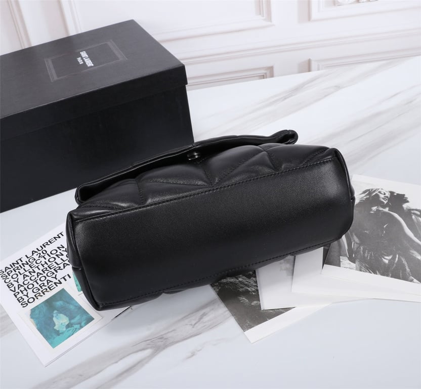 SAINT LAURENT PUFFER SMALL CHAIN BAG IN QUILTED LAMBSKIN BLACK SILVER