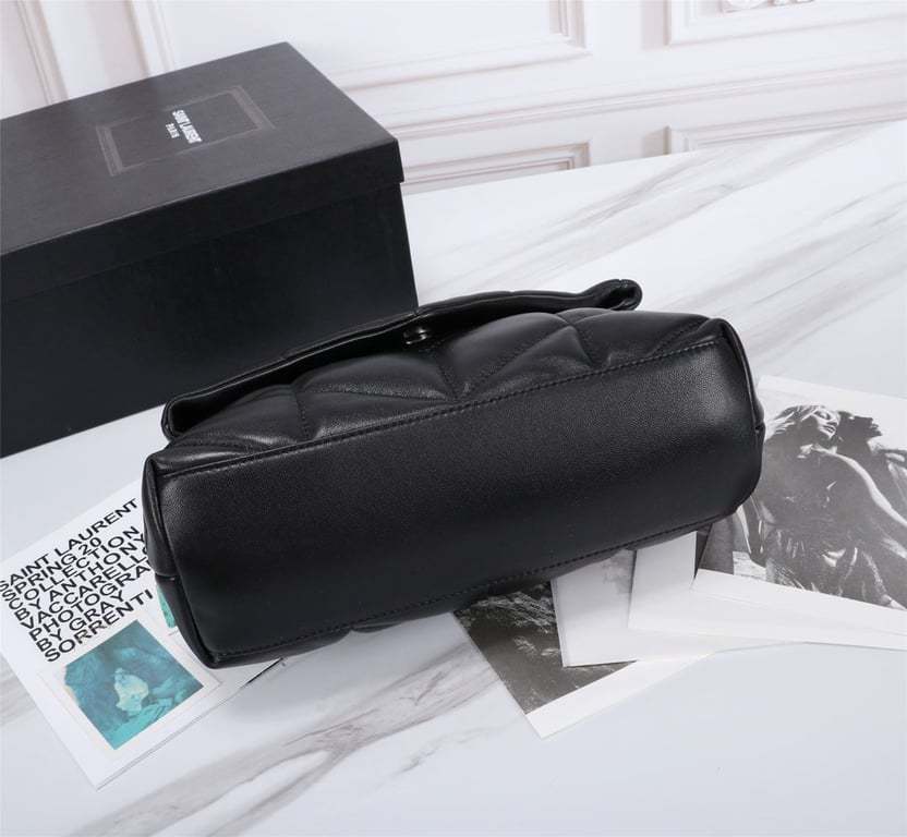 SAINT LAURENT PUFFER SMALL CHAIN BAG IN QUILTED LAMBSKIN BLACK SILVER