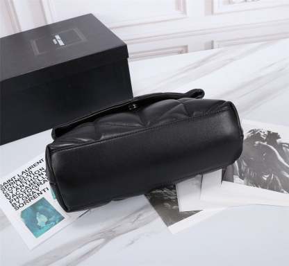SAINT LAURENT PUFFER SMALL CHAIN BAG IN QUILTED LAMBSKIN BLACK SILVER