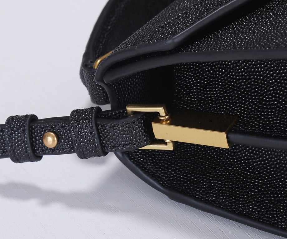 SAINT LAURENT CASSANDRA MINI TOP HANDLE BAG IN GRAIN DE POUDRE EMBOSSED BLACK GOLD 20CM