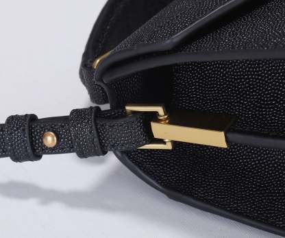 SAINT LAURENT CASSANDRA MINI TOP HANDLE BAG IN GRAIN DE POUDRE EMBOSSED BLACK GOLD 20CM