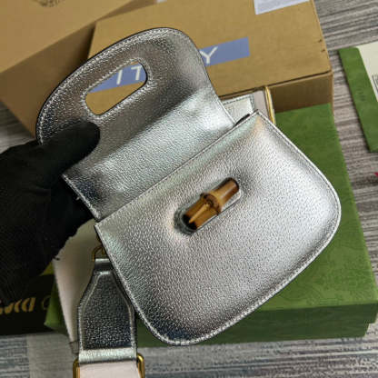 gg Bamboo 1947 Mini Top Handle Bag Silver For Women, Women’s Bags 6.7in/17cm gg