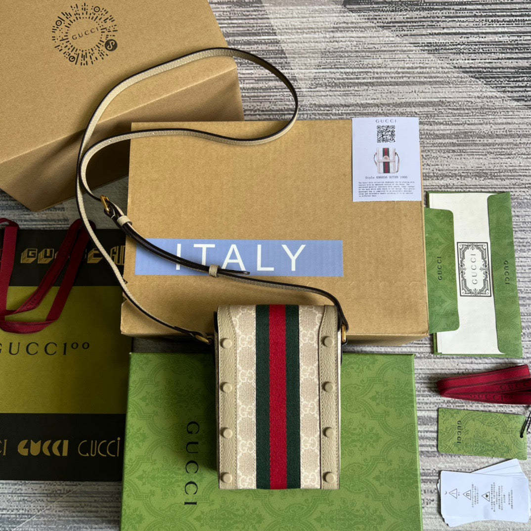 gg Ophidia Mini Bag Beige And White gg Supreme Canvas For Women  7in/17.5cm gg 