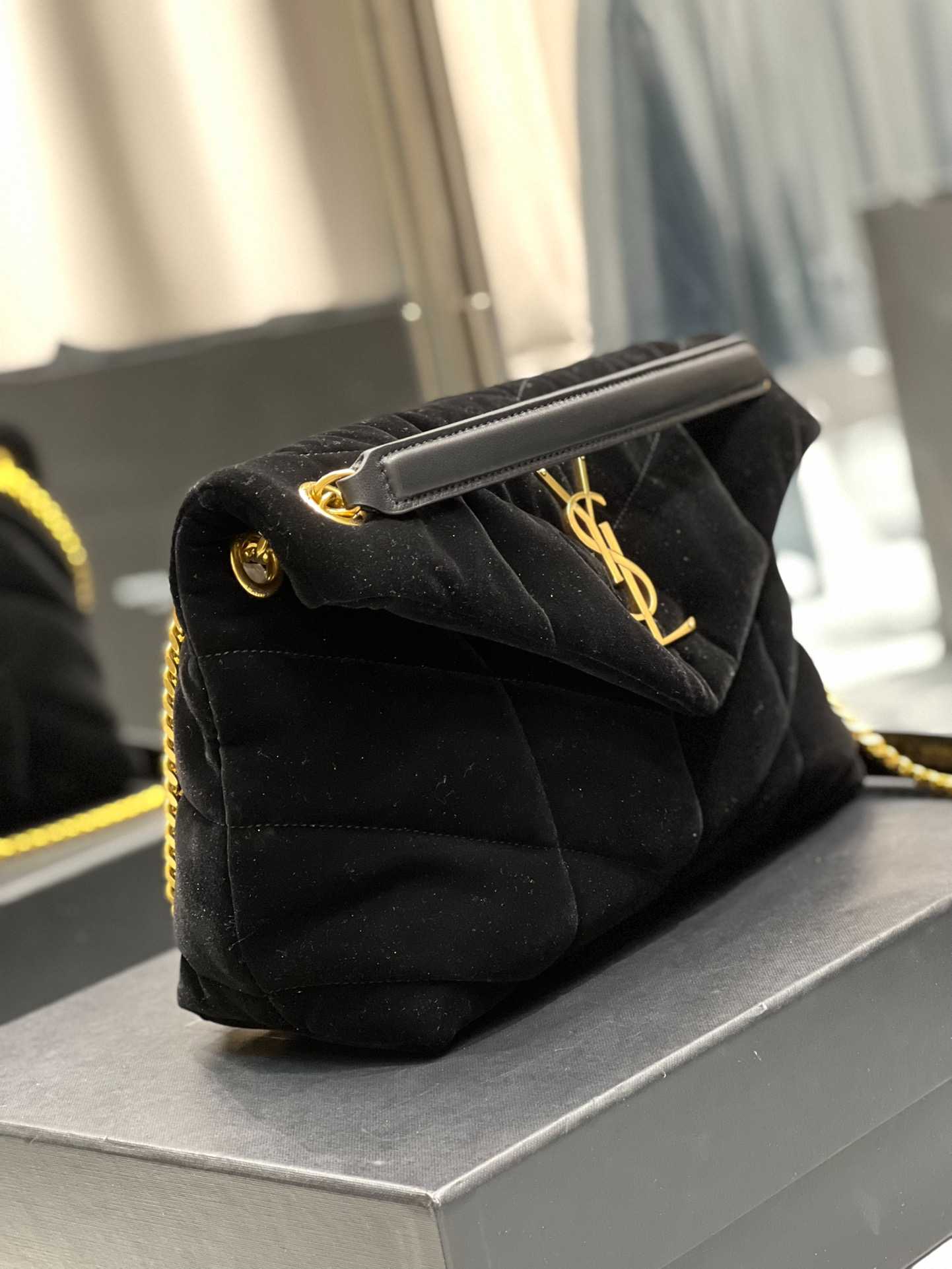 YSL LOU PUFFER TOY BAG IN QUILTED LAMBSKIN BLACK