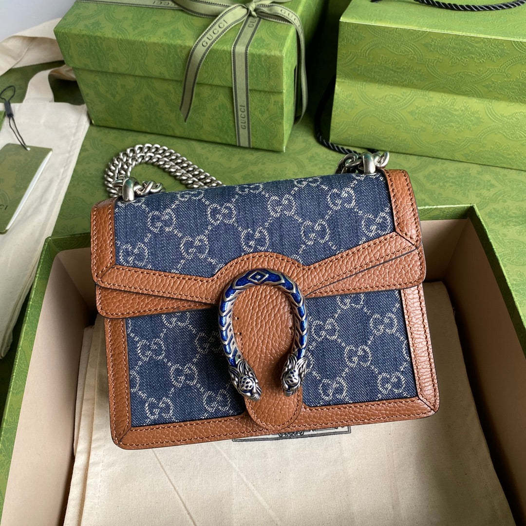 gg Dionysus Mini Bag Dark Blue And Ivory Eco Washed Organic gg Jacquard Denim Brown For Women 7.5in/19cm gg 421970 2KQFN 4483