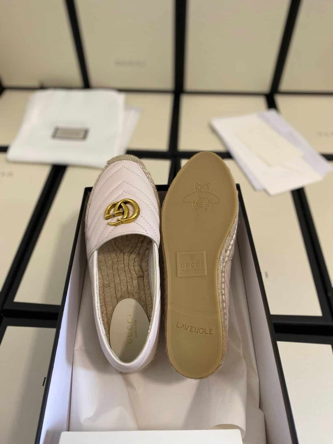 GG WHITE LEATHER ESPADRILLE WITH DOUBLE G