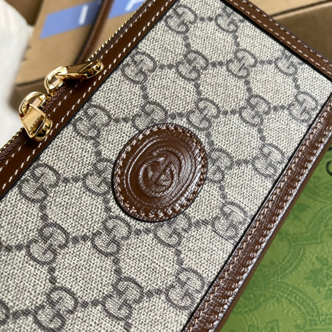 gg Mini Bag With Interlocking G Beige And Ebony gg Supreme Canvas And Brown For Women 9in/23cm gg