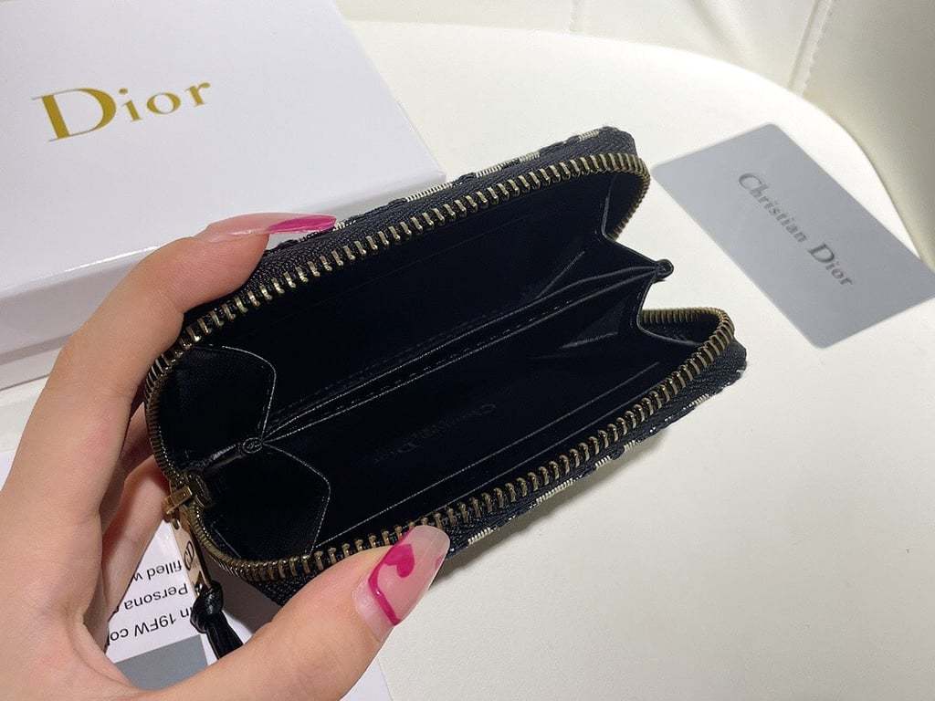 dir OBLIQUE ZIPPER WALLET COIN POUCH BEIGE AND BLACK 11CM 973981