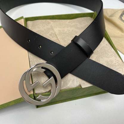 GG LEATHER BELT WITH GOLD INTERLOCKING G 4CM