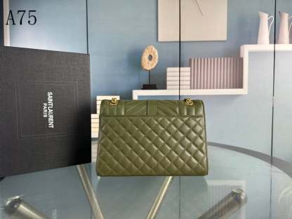 SAINT LAURENT ENVELOPE MEDIUM CHAIN BAG IN SUPPLE MATELASSE LEATHER GREEN GOLD 24CM