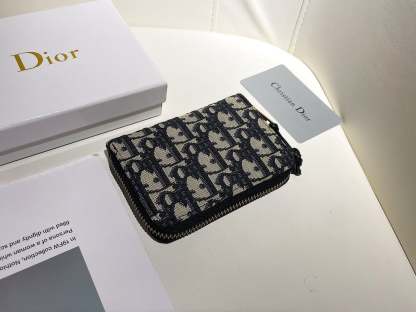 dir OBLIQUE ZIPPER WALLET COIN POUCH BEIGE AND BLACK 11CM 973981