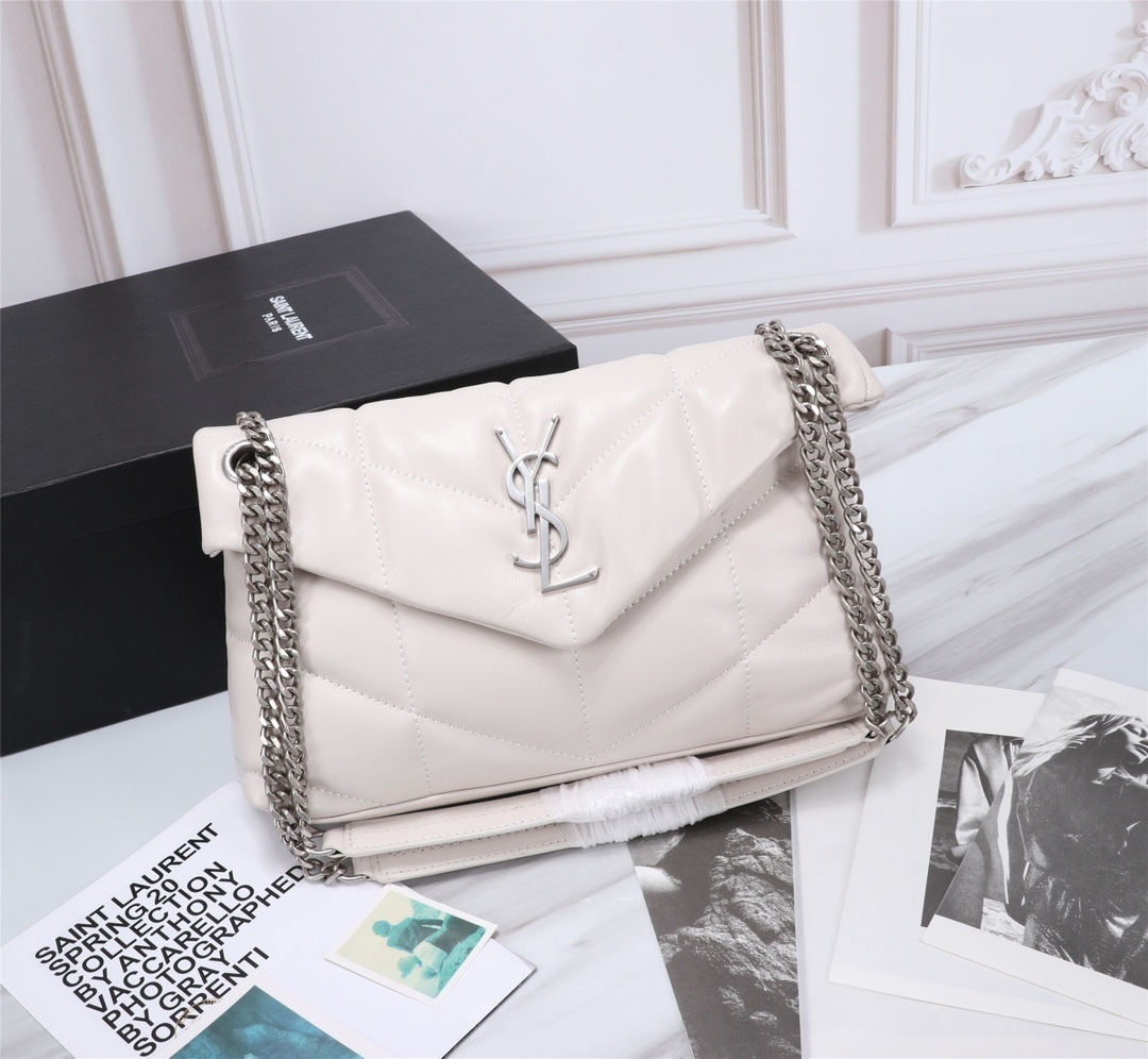 YSL LOULOU SMALL CHAIN BAG IN MATELASSÉ Y WHITE SILVER 29CM 494699DV7269207