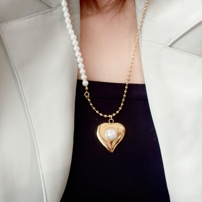 SAINT LAURENT HEART PEARL NECKLACE