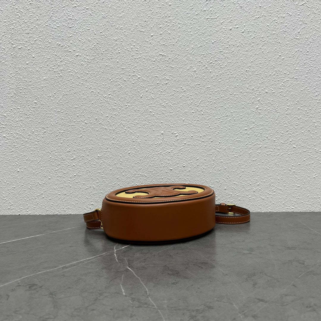 CE Oval Bag Cuir Triomphe In Textile Natural / Tan For Women 8in/20cm 198602DU8.02NT