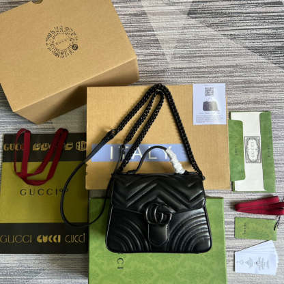 gg Marmont Mini Top Handle Bag Black For Women, Women’s Bags 8.3in/21cm gg ‎