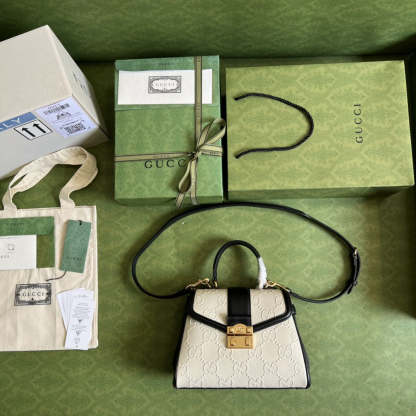 gg Small Top Handle Bag White Debossed gg White For Women 11in/29cm  675791 UD9AX 9099