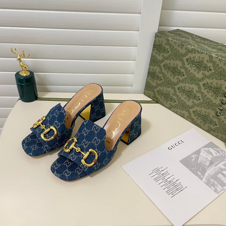 SANDAL GG WOMEN'S SLIDE MONOGRAM SANDAL WITH HORSEBIT BLUE