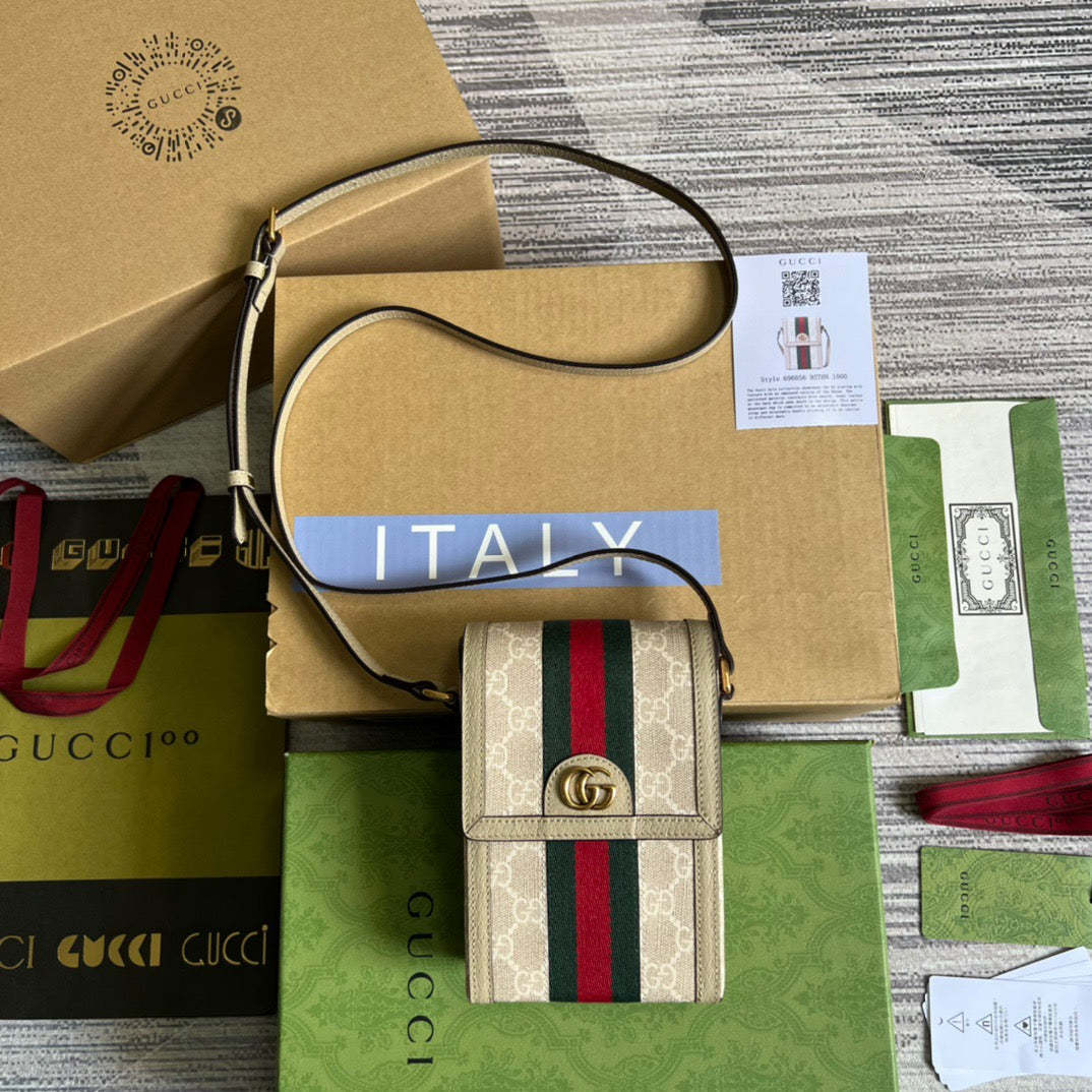 gg Ophidia Mini Bag Beige And White gg Supreme Canvas For Women  7in/17.5cm gg 