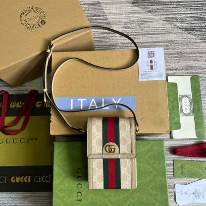 gg Ophidia Mini Bag Beige And White gg Supreme Canvas For Women  7in/17.5cm gg 