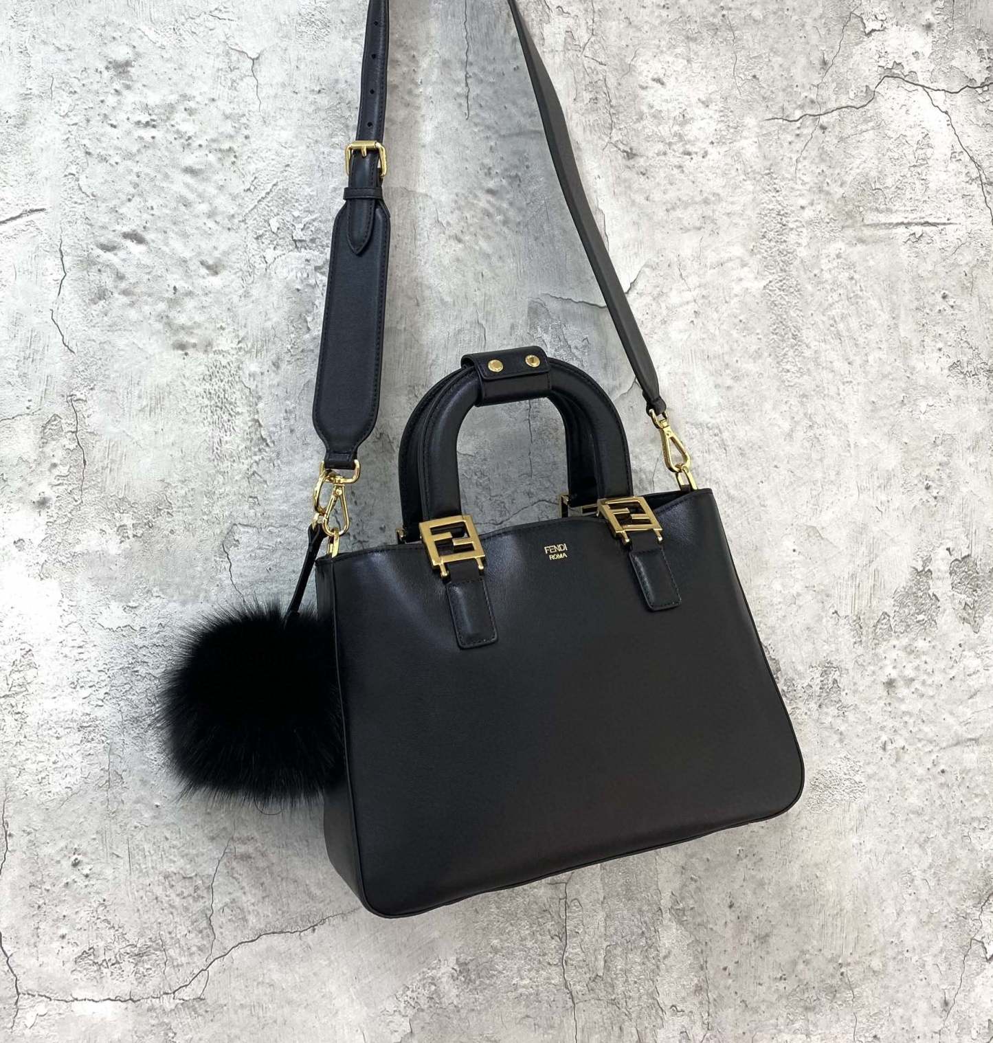 FI Small FF Tote Shoulder Black Bag For Woman 30cm/12in