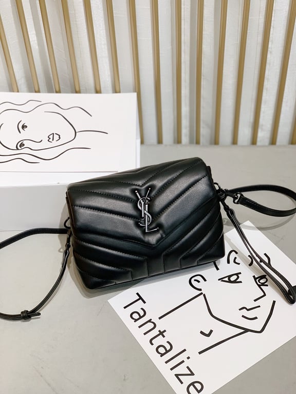 SAINT LAURENT LOULOU TOY STRAP BAG IN QUILTED Y LEATHER WITH BLACK HARDWARE
