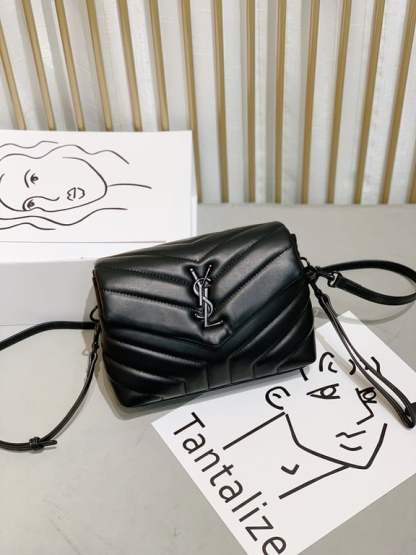 SAINT LAURENT LOULOU TOY STRAP BAG IN QUILTED Y LEATHER WITH BLACK HARDWARE