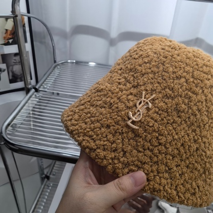 YSL FAUX FUR SHEARLING LAMBSKIN BUCKET HAT BROWN