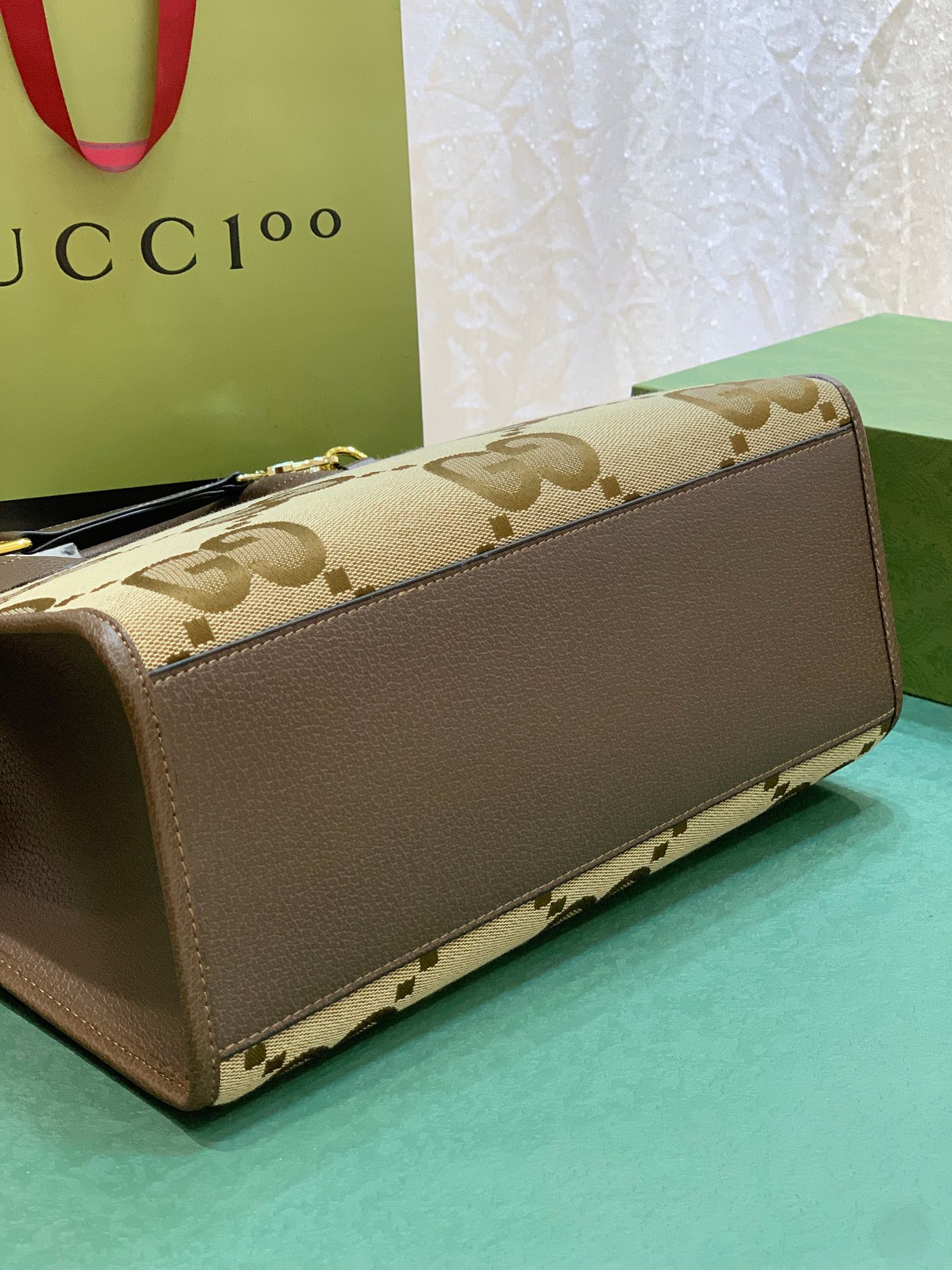 GG TOTE BAG WITH JUMBO GG CAMEL 31CM  678839 UKMDG 2570