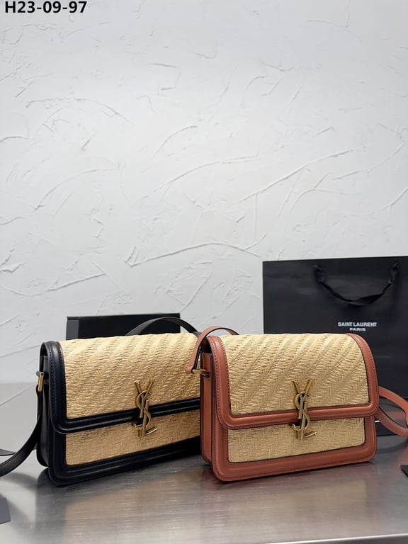 SAINT LAURENT SOLFERINO MEDIUM SATCHEL BEIGE AND BROWN 23CM