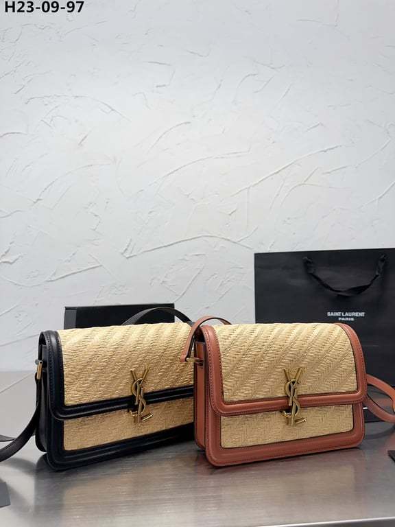SAINT LAURENT SOLFERINO MEDIUM SATCHEL BEIGE AND BROWN 23CM