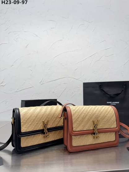 SAINT LAURENT SOLFERINO MEDIUM SATCHEL BEIGE AND BROWN 23CM