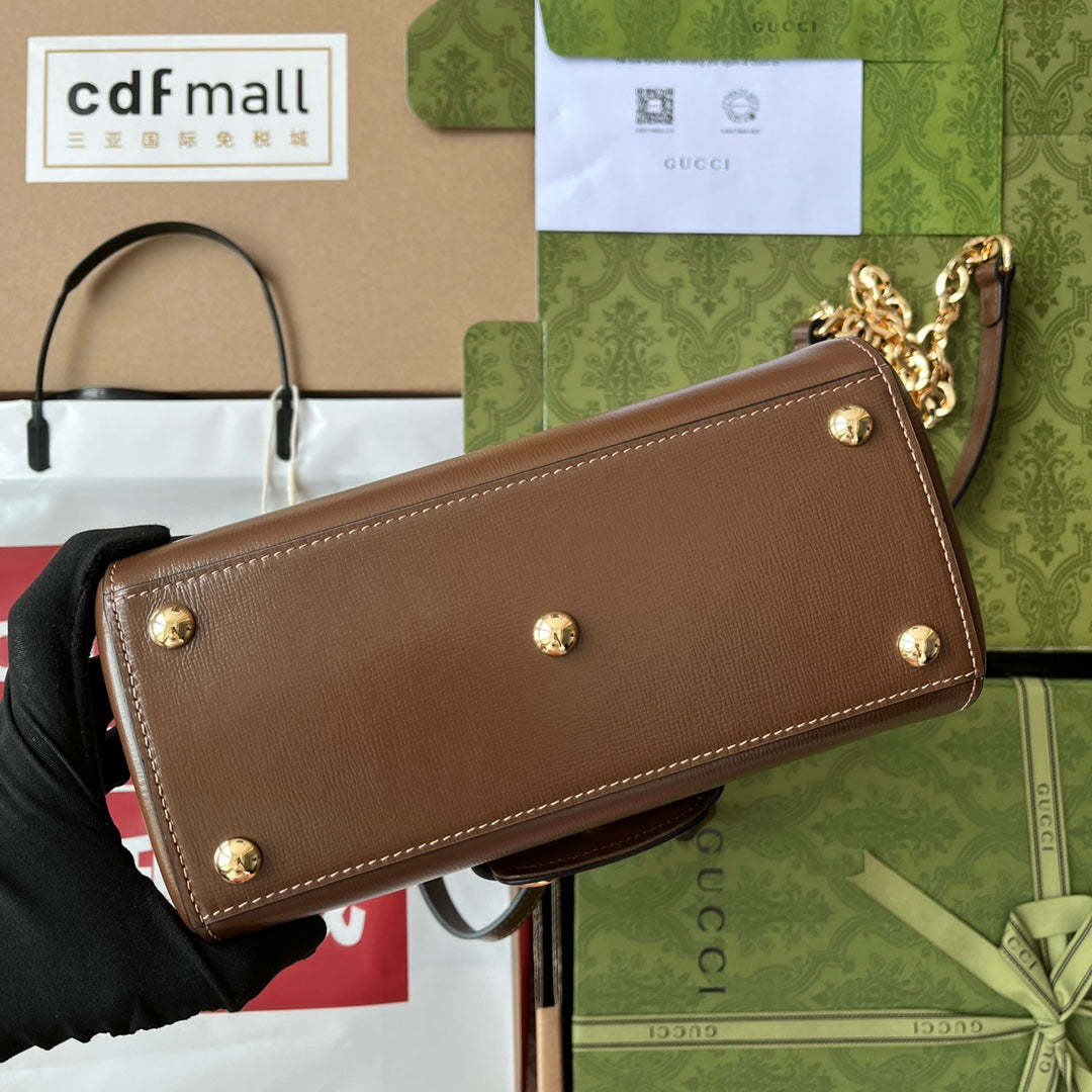 gg Ophidia gg Horsebit 1955 Mini Bag Brown For Women, Women&#8217;s Bags 8.6in/22cm gg 703848 AAA7G 2361