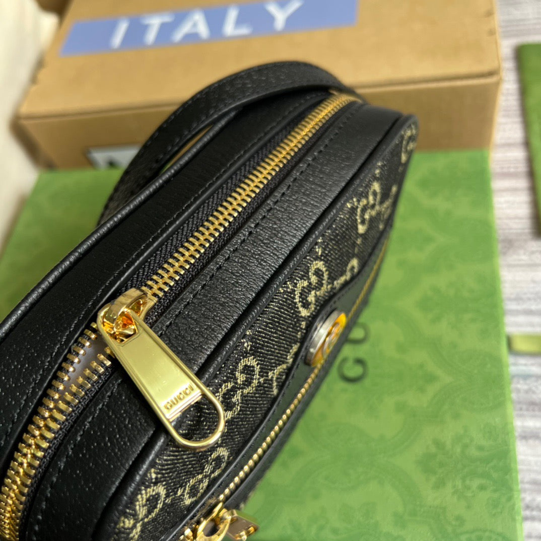 gg Ophidia Mini gg Bag Black And Ivory gg Denim Jacquard For Women  7in/17.5cm gg 517350 UN3BG 1274