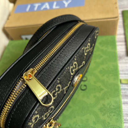 gg Ophidia Mini gg Bag Black And Ivory gg Denim Jacquard For Women  7in/17.5cm gg 517350 UN3BG 1274