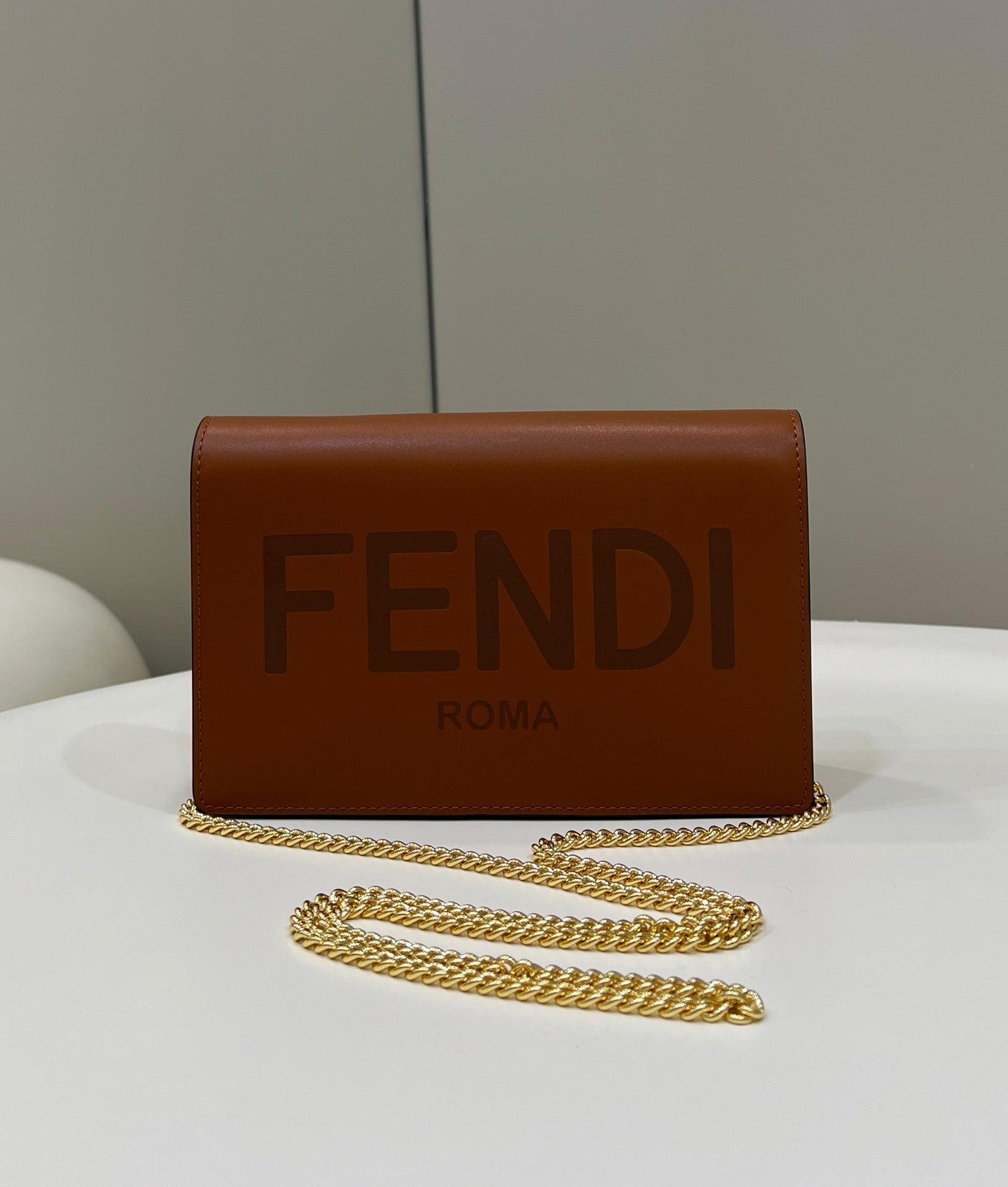 FI Wallet On Chain Mini Brown Bag For Woman 13.5cm/5.5in