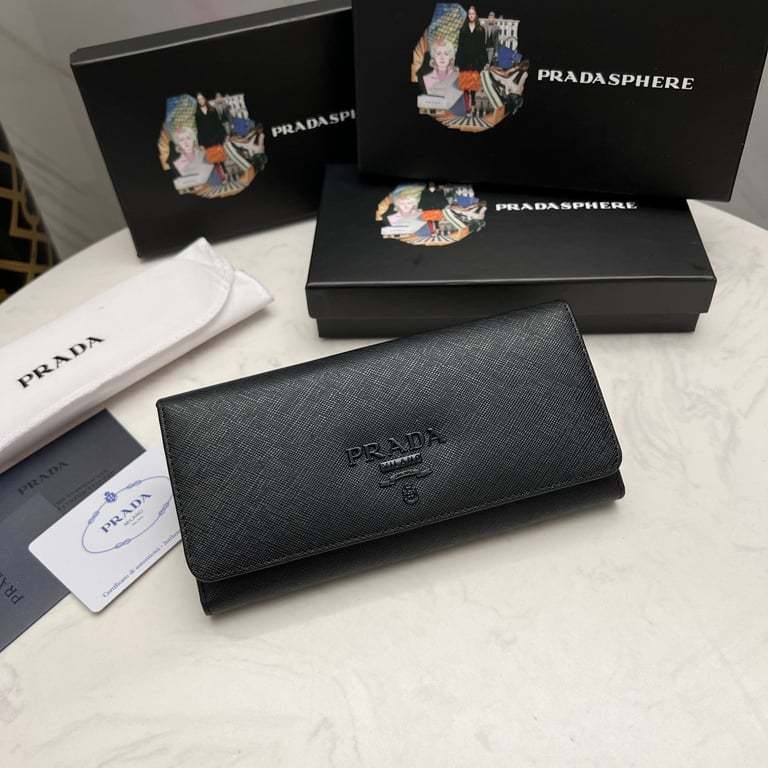 PR SAFFIANO MONOCHROME FLAP LONG WALLET FULL BLACK 19CM 1MH132 ZLP F061H