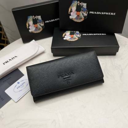 PR SAFFIANO MONOCHROME FLAP LONG WALLET FULL BLACK 19CM 1MH132 ZLP F061H