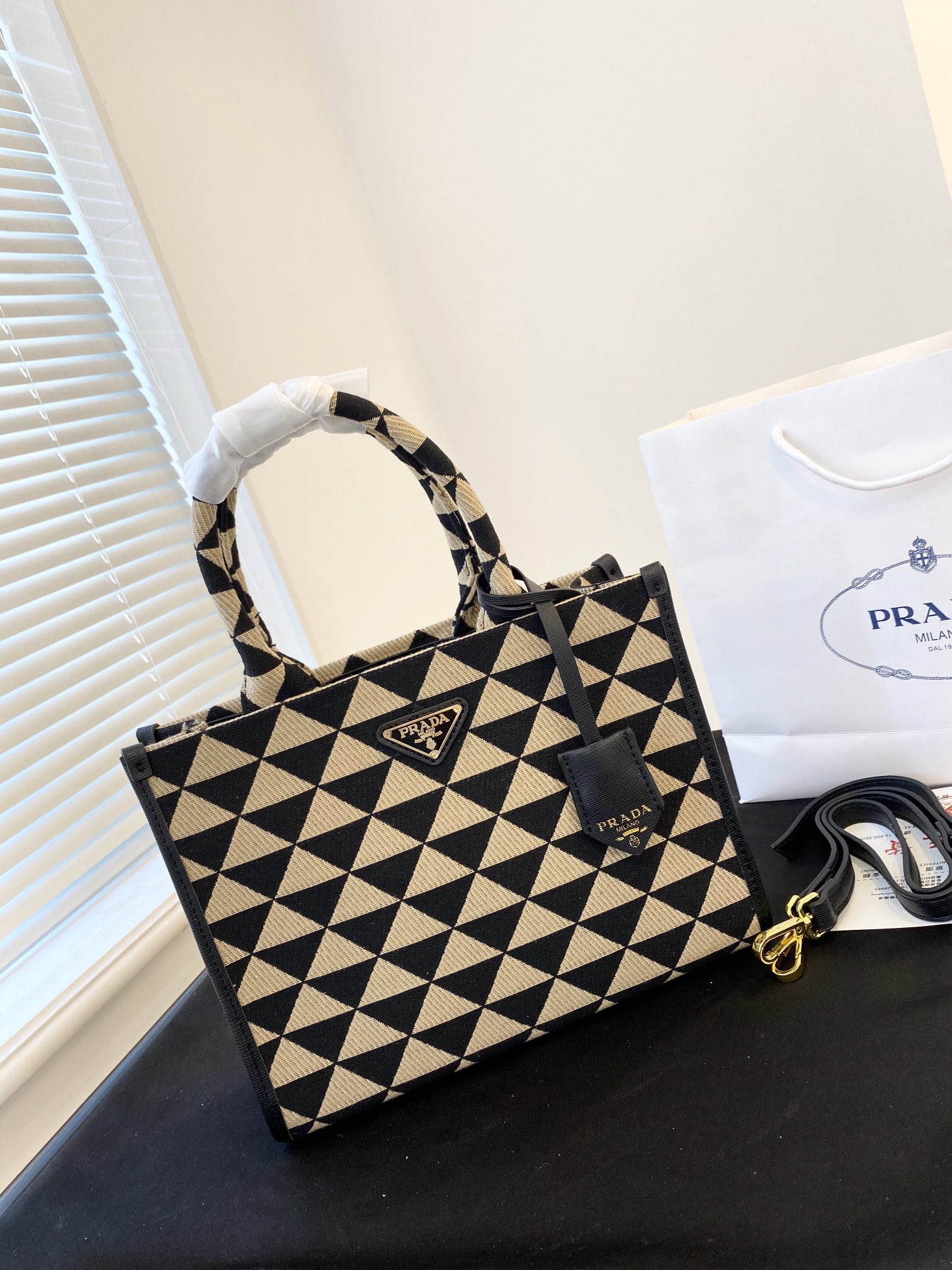 PR SMALL SYMBOLE EMBROIDERED FABRIC HANDBAG 1BA354 2FKL F0Y30 V OOM