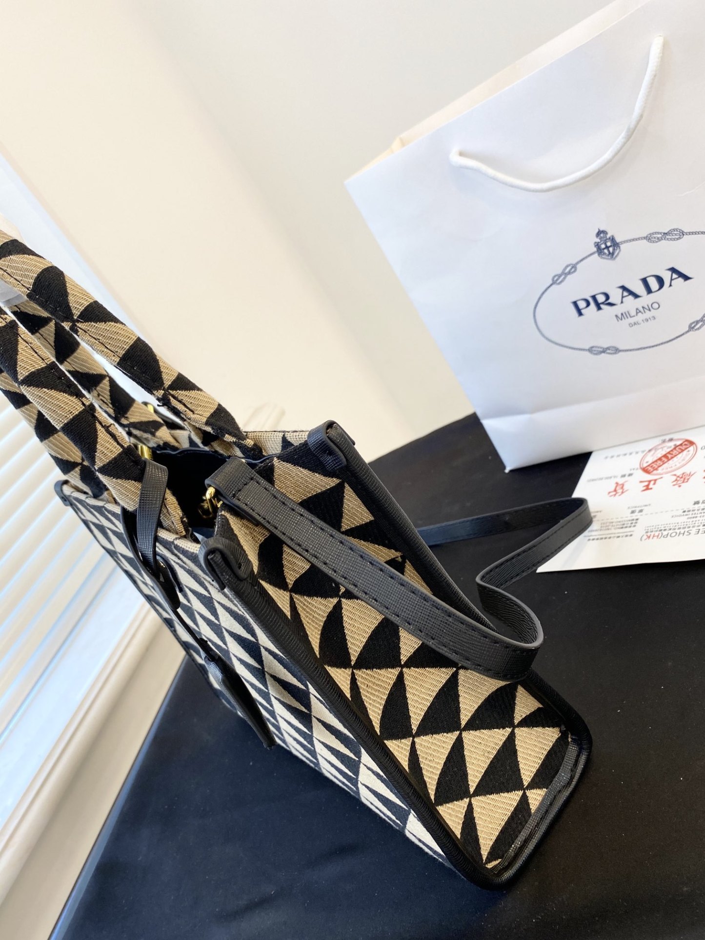 PR SMALL SYMBOLE EMBROIDERED FABRIC HANDBAG 1BA354 2FKL F0Y30 V OOM