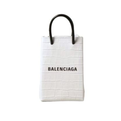 BALENCIAGA SHOPPING PHONE HOLDER CROCODILE EMBOSSED IN WHITE 18CM