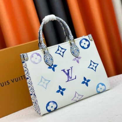 LV BY THE POOL ON THE GO PM TOTE BAG BLUE 34CM